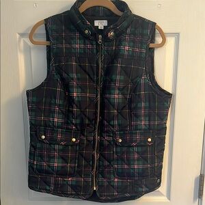 Crown & Ivy Plaid Quilted Vest - Black, Green, Red